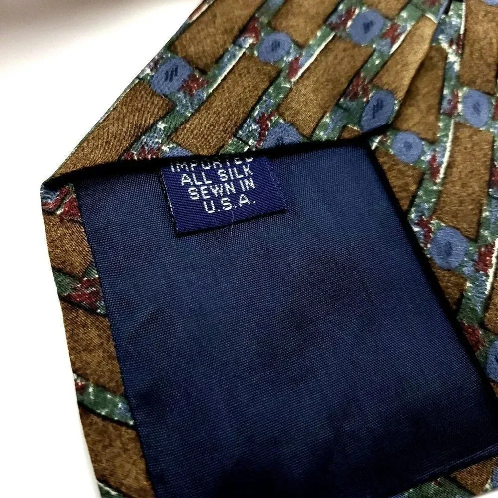 Lord Taylor Silk Tie Brown Print USA Short Wide‎